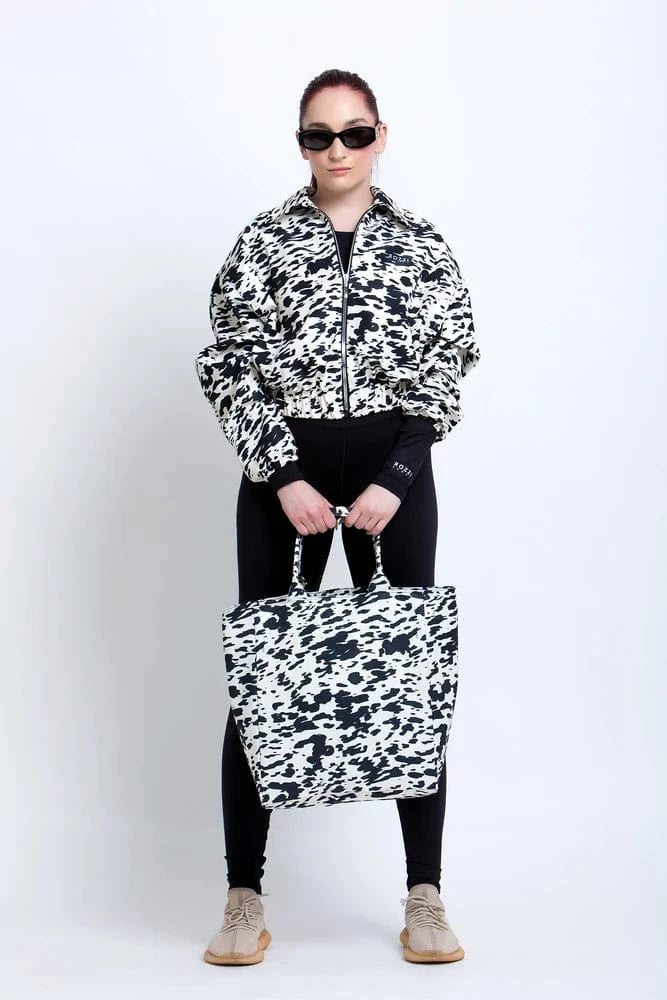 My Store BEIGE-BLACK CAMOUFLAGE TOTE BAG + CLUTCH